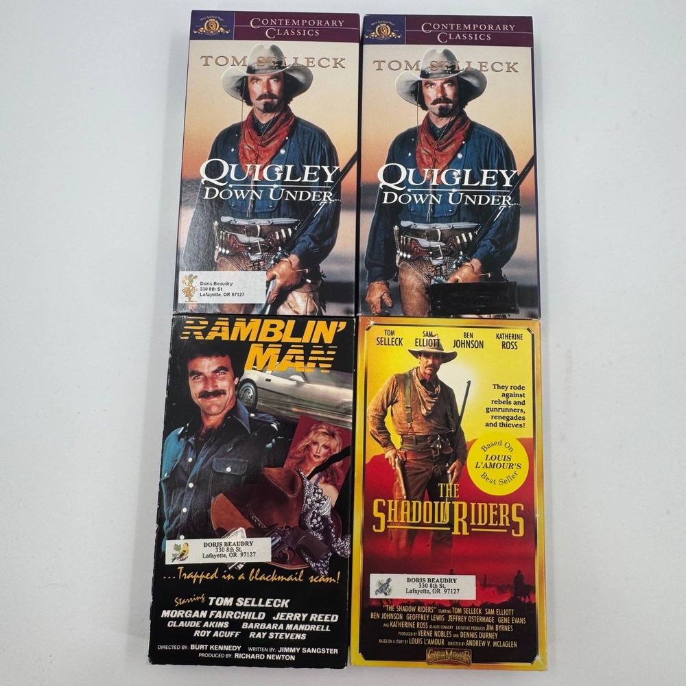 Tom Selleck Western Movies VHS Lot Quigley Down Under‎ Ramblin Man Shadow Riders
